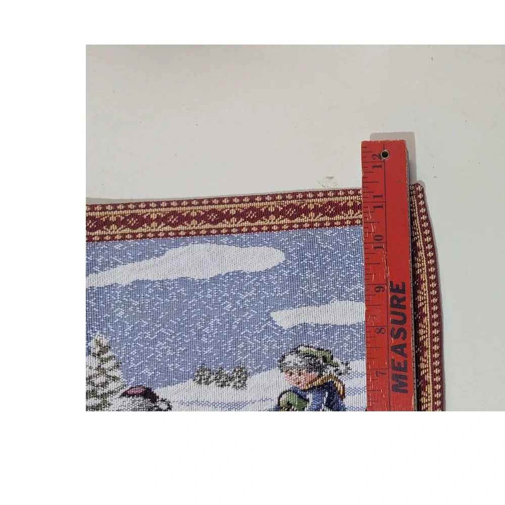 Set of 4 Vintage Winter Ice‎ Skating Woven Tapestry Placemats Red Blue Holiday
